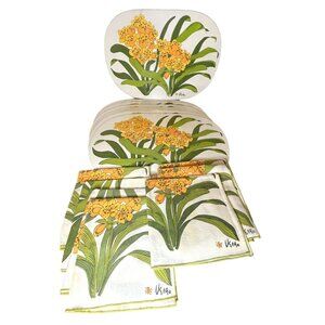 Vera Newmann 16 Piece Vinyl Yellow Floral Placemats & Napkin Vintage MCM
